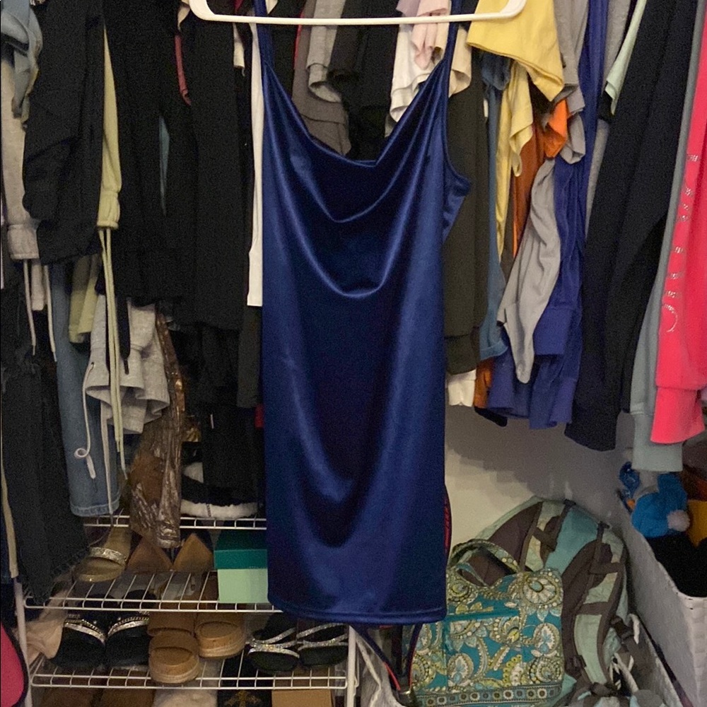 Sleek Blue Satin Slip Dress NEW